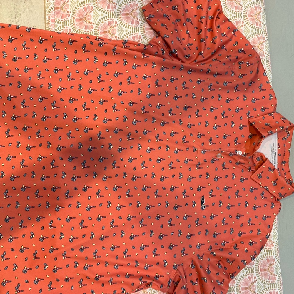 Vineyard Vines Orange Polo Shirt with Blue oyster Pattern